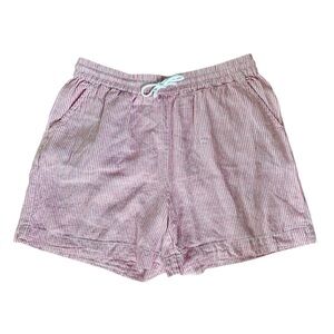 BEACHLUNCHLOUNGE Linen Cotton Stripe Elastic Waist Shorts Coastal Casual | Sz M